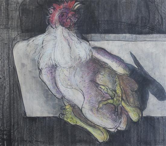William de Belleroche (1913-1969) Still lifes - pigeons on a table and Poussin on marble 24 x 21in. and 23 x 28in.